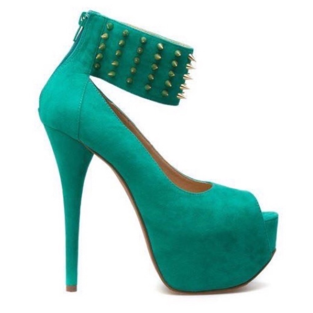 Luichiny Green Suede Studded Spike Vintage Y2K High Heels Women's Size 6